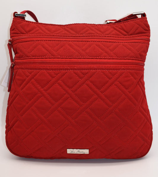 Vera Bradley Microfiber Triple Zip Hipster Crossbody Bag in "Tango Red"