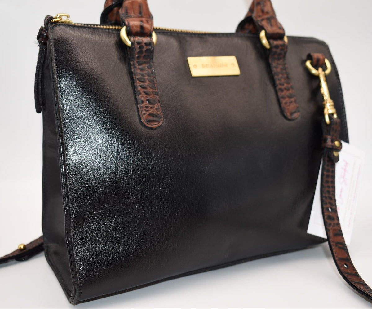 Brahmin Anywhere Convertible Leather Satchel Bag Tuscan Black