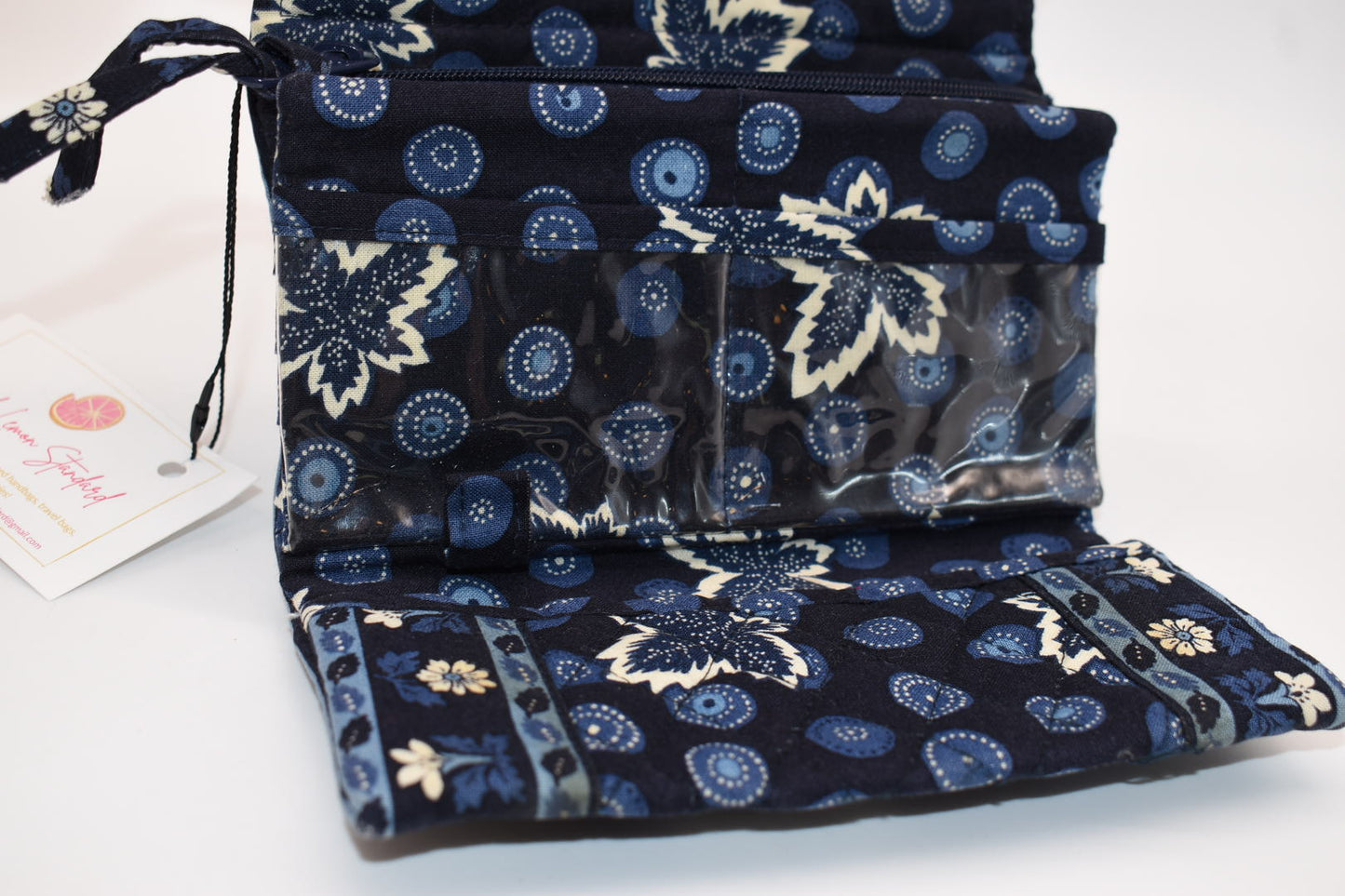 Vintage Vera Bradley Strap Crossbody Wallet in "Blue Coin -2003" Pattern