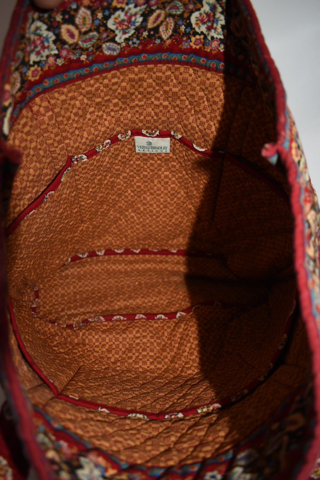 Vintage Vera Bradley Large Vera Tote Bag in "Red Leaf" Pattern