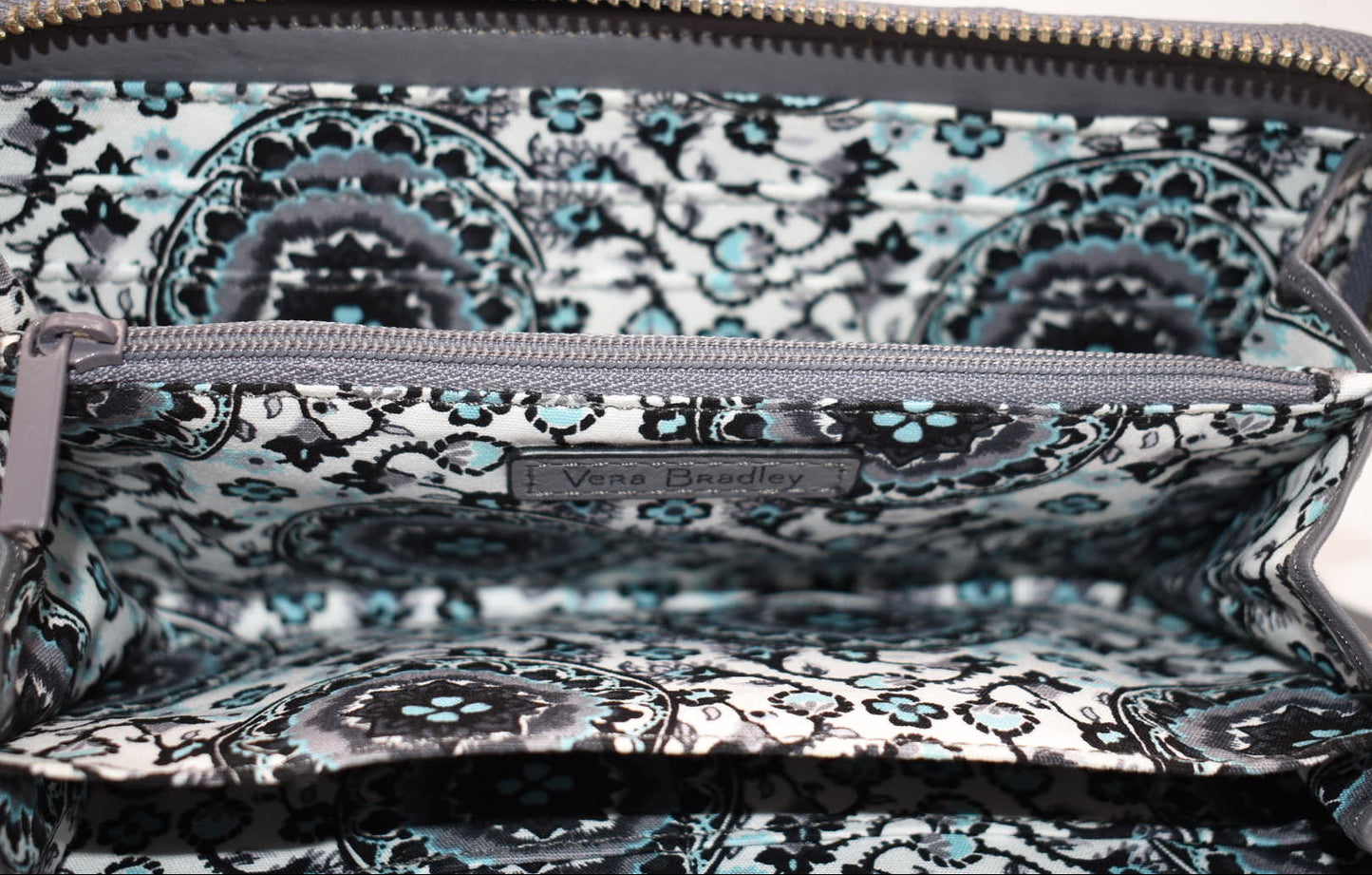 Vera Bradley Leather Carryall RFID Accordion Wristlet in "Storm Cloud"
