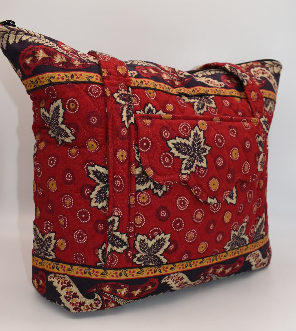 Vintage Vera Bradley Villager Tote Bag in "Red Coin -1999" Pattern