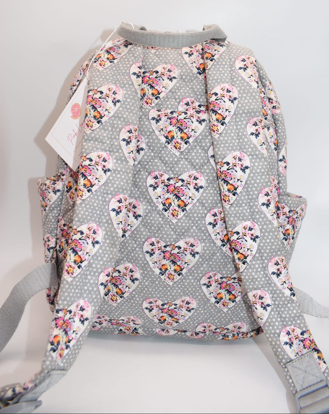 Vera Bradley Small Quilted Cotton Backpack in "Mon Amour Gray" Pattern