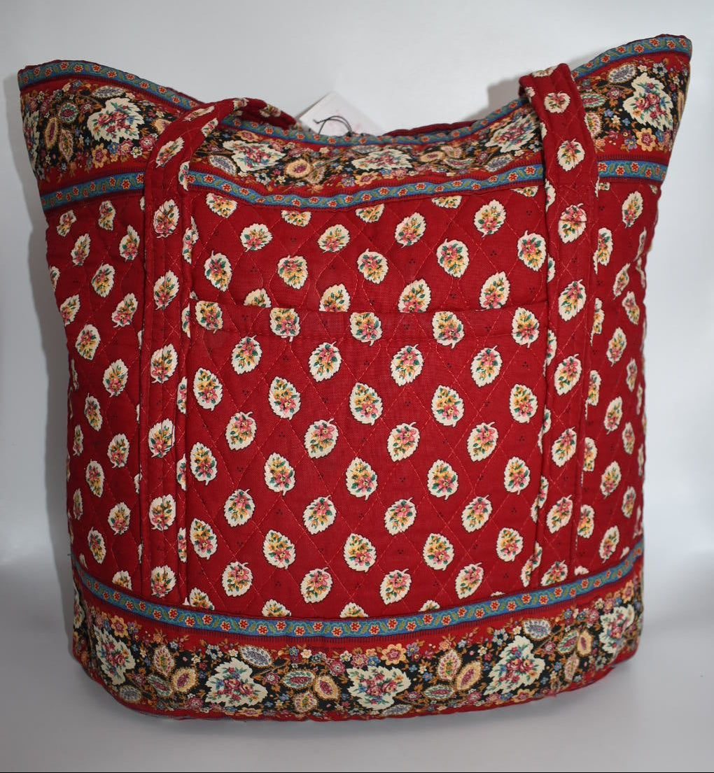 Vintage Vera Bradley Large Vera Tote Bag in "Red Leaf" Pattern