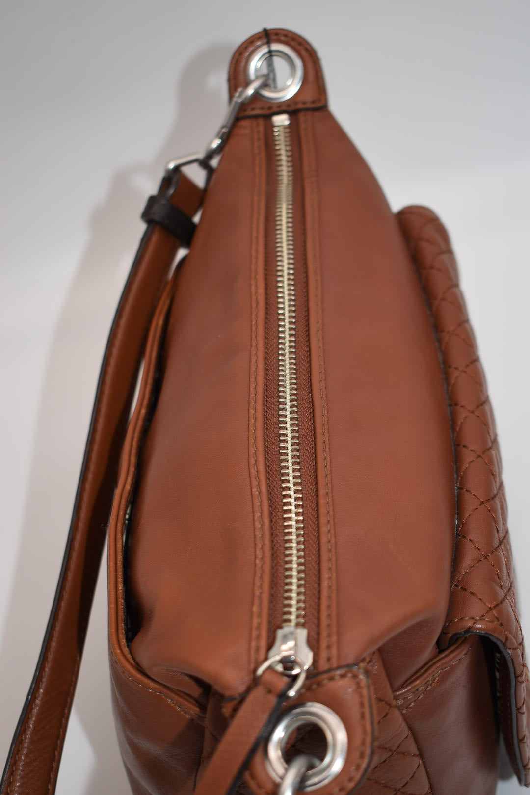 Vera Bradley Carson Leather Crossbody Shoulder Bag in Cognac Brown
