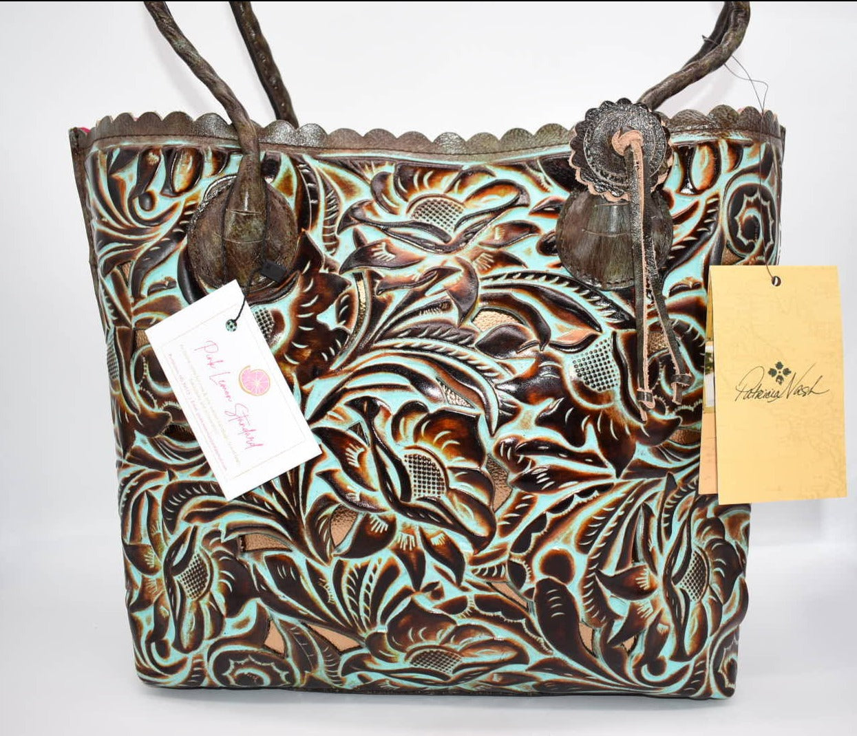 Patricia Nash Leather Estella Tote Bag in Tooled Turquoise