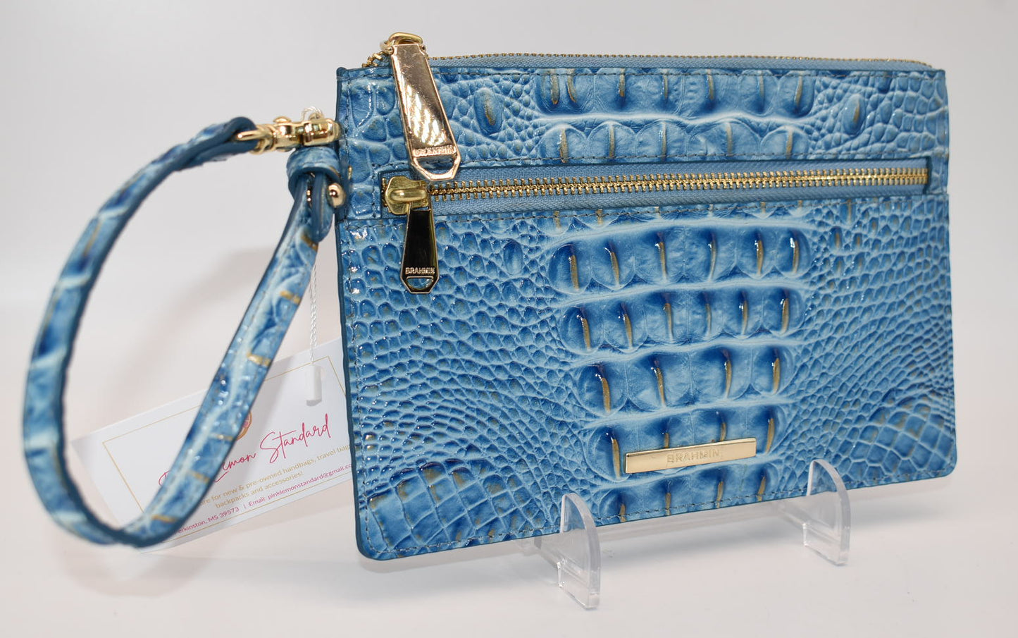 Brahmin Leather Wristlet in Aura Blue Melbourne