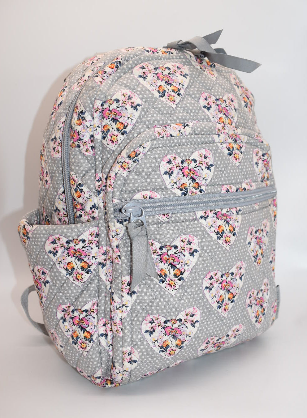 Vera Bradley Small Quilted Cotton Backpack in "Mon Amour Gray" Pattern