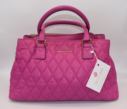 Vera Bradley Large Quilted Leather Emma Satchel Bag in Magenta