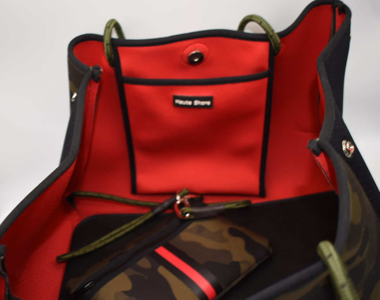 Haute Shore Grayson Show-off Neoprene Tote Bag in Camo & Red