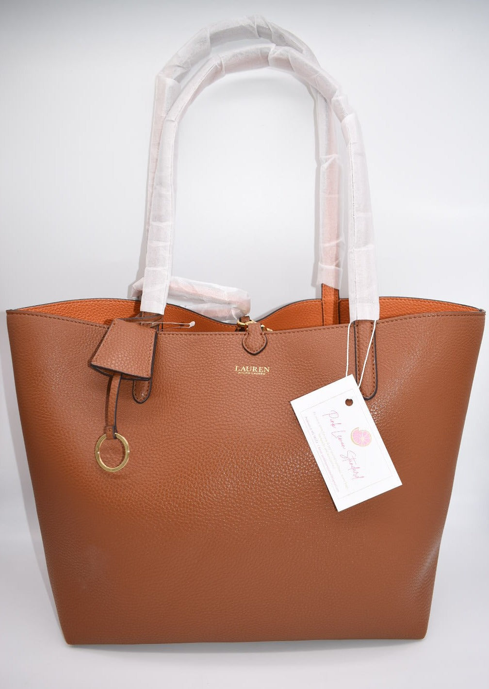 Ralph Lauren Carryover Faux-Leather Reversible Tote Bag in Tan/Orange