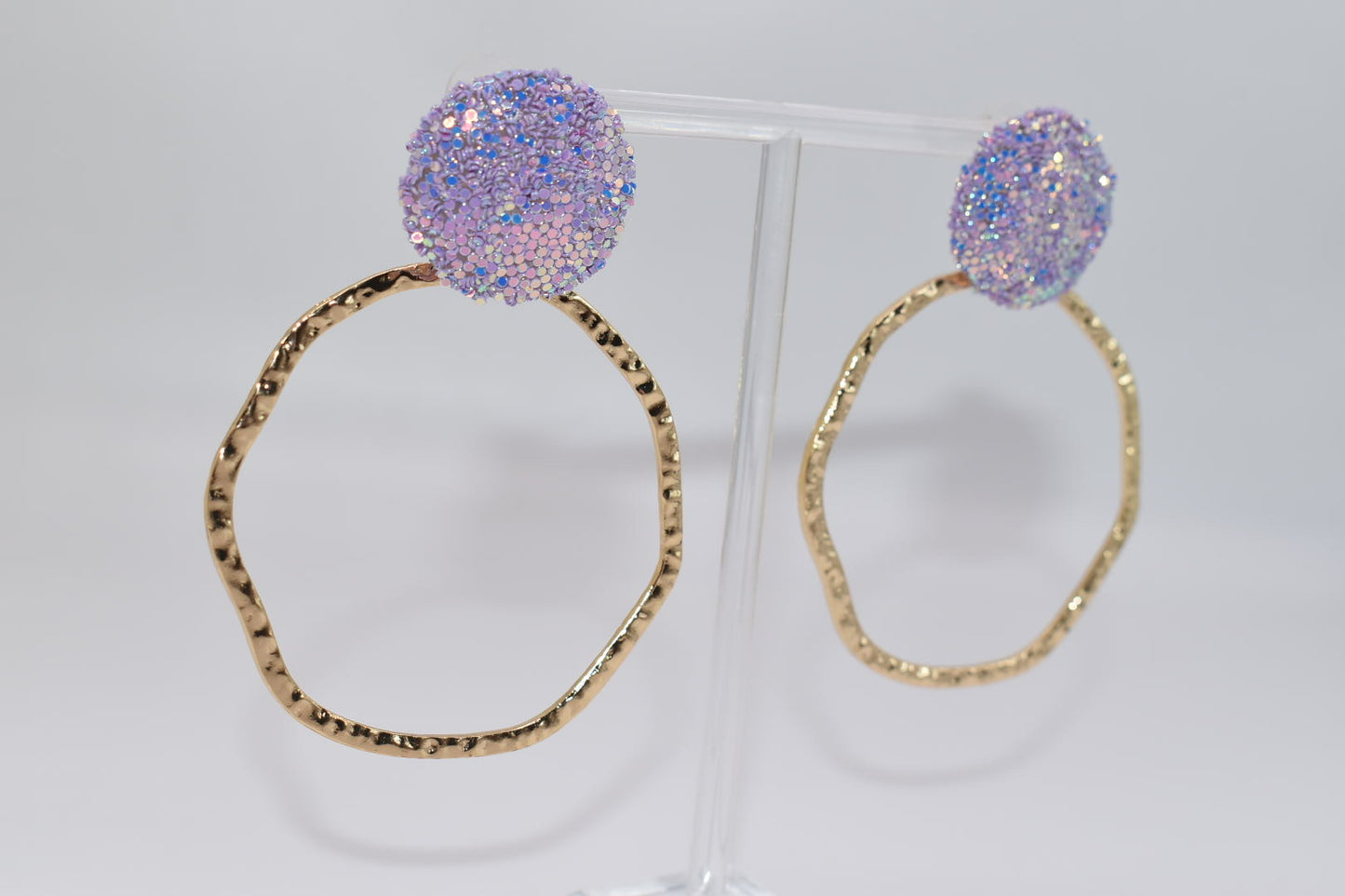 Statement Earrings: Glitter Top Hoops Lavender Drop Earrings