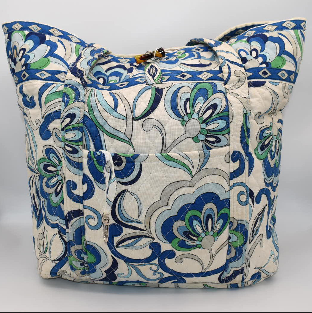 Vera Bradley Large Vera Tote Bag in "Mediterranean White" Pattern