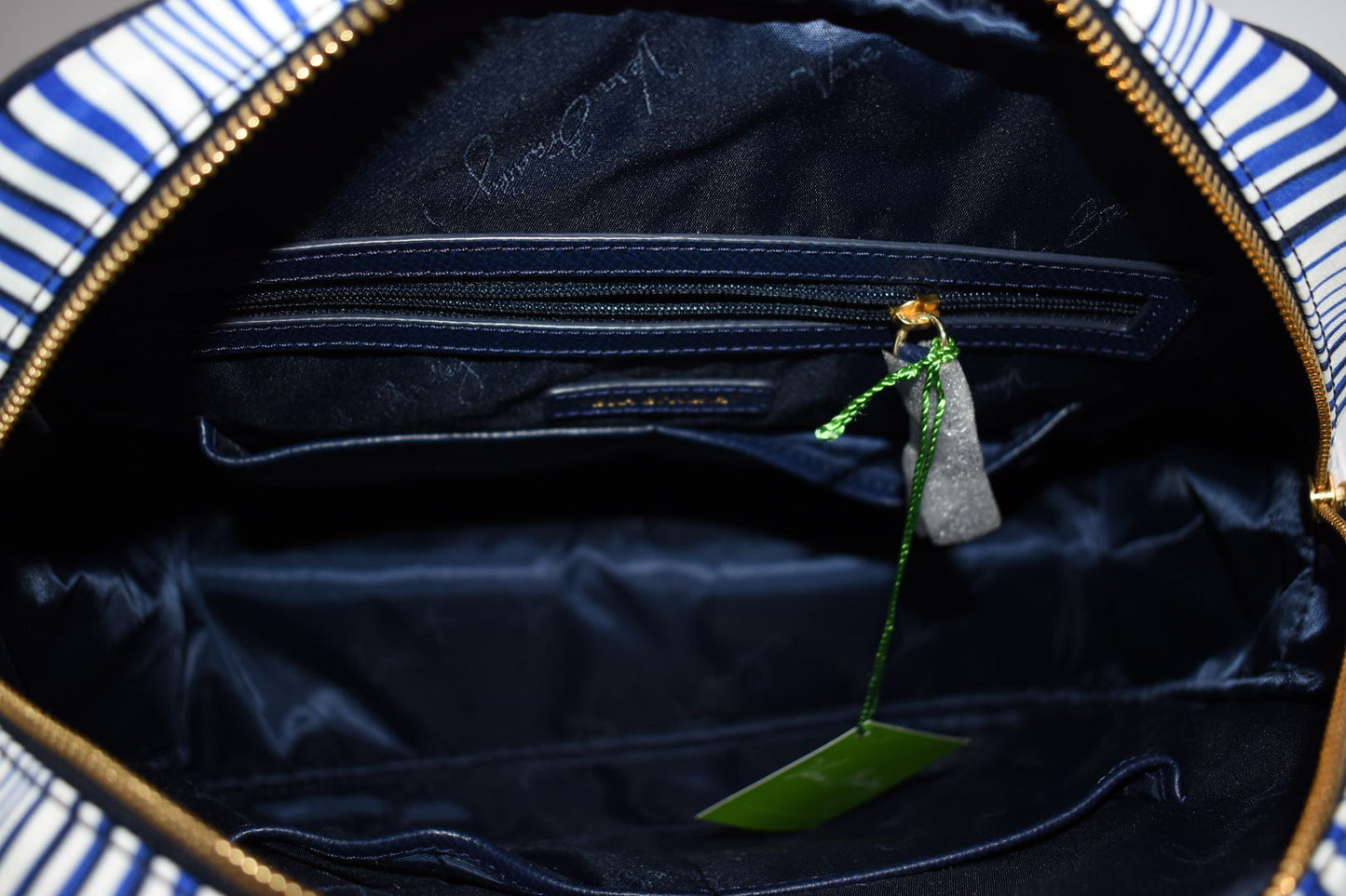Vera Bradley Bowler Satchel Bag in "Wavy Stripe" with Navy Trim