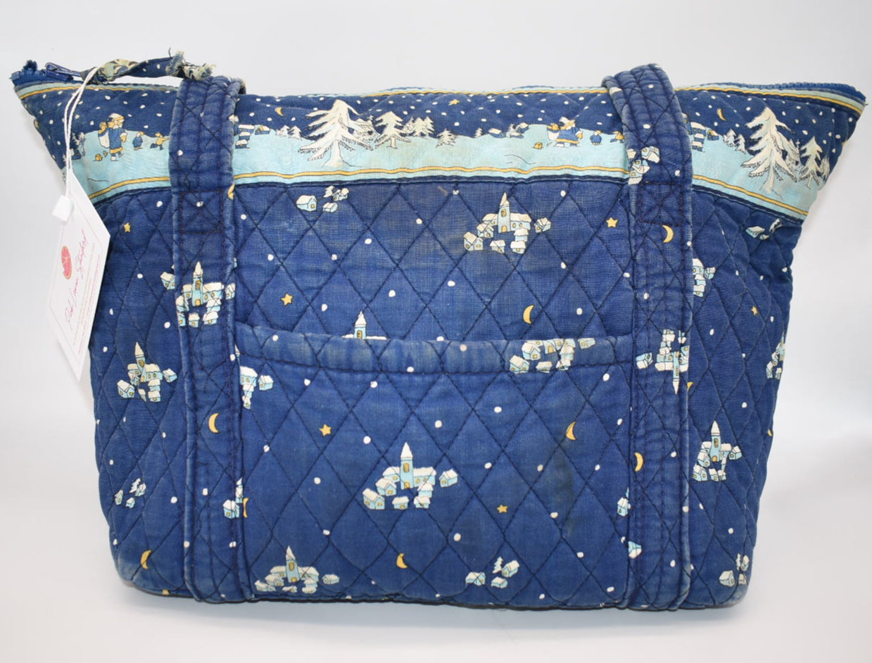 Vera Bradley Large Paddy Tote Bag in "Blue Christmas-1997" Pattern