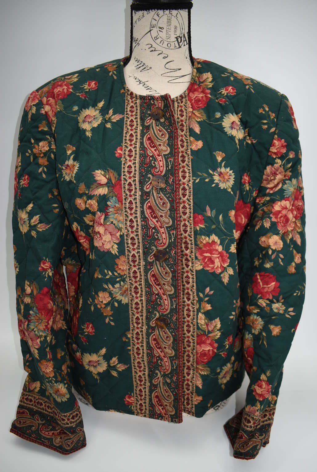 Vintage Vera Bradley Quilted Medium Jacket in "Greenbriar-1987" Pattern