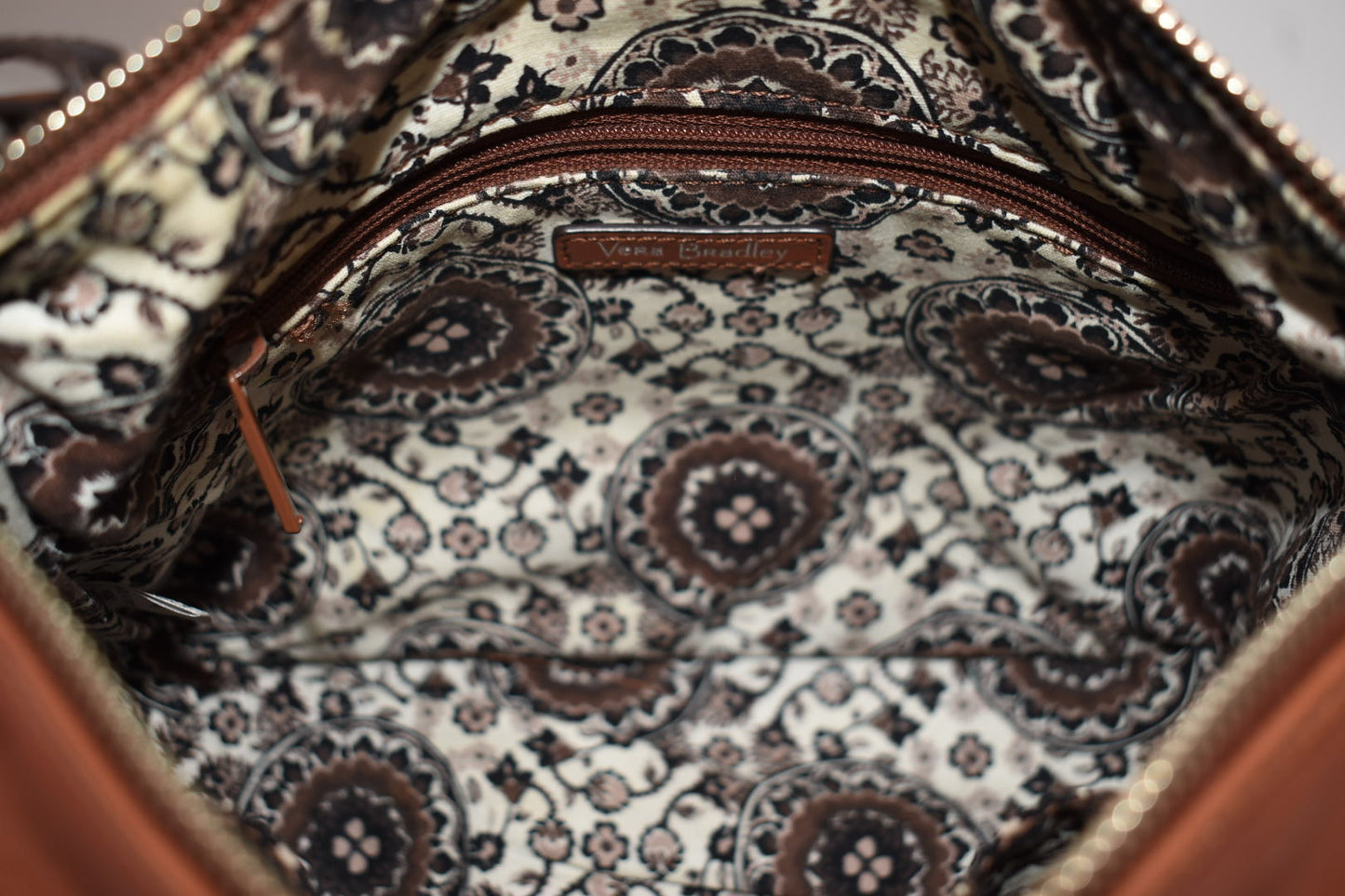 Vera Bradley Carson Leather Crossbody Shoulder Bag in Cognac Brown