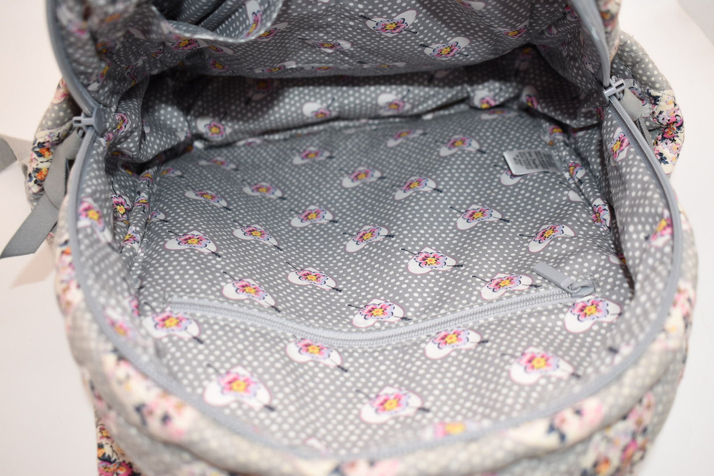 Vera Bradley Small Quilted Cotton Backpack in "Mon Amour Gray" Pattern