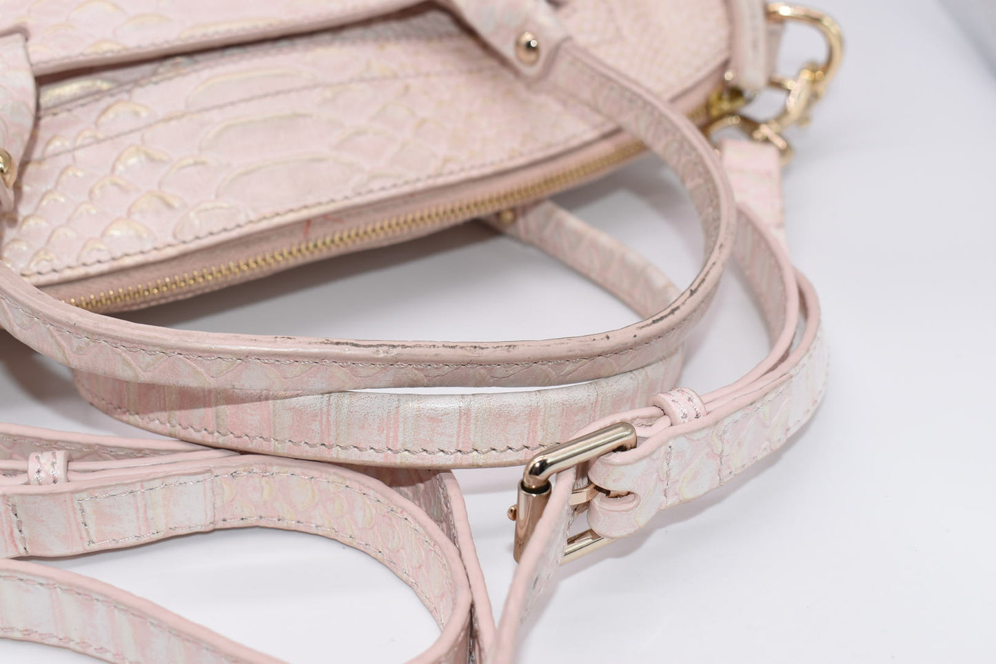 Dooney & Bourke Pink Pearl Croc Domed Satchel Bag