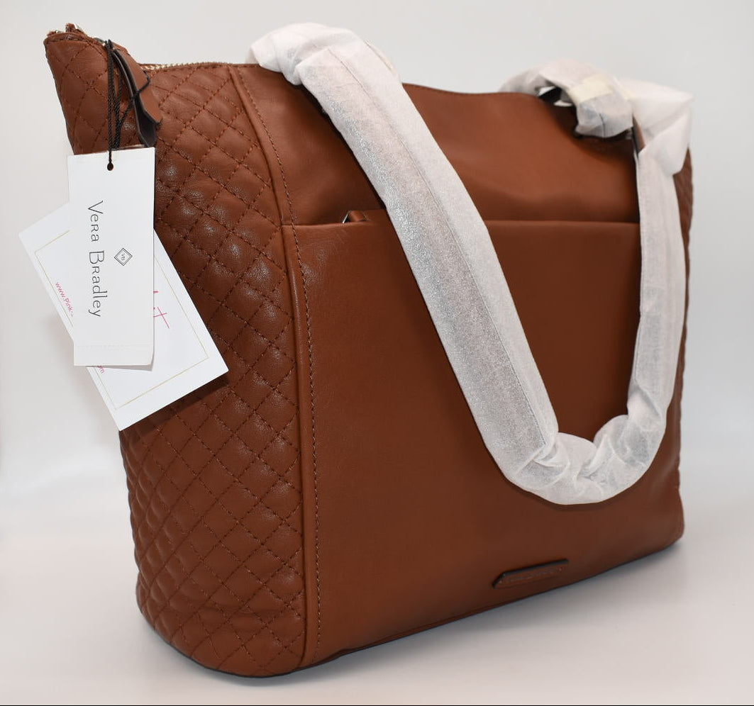 Vera Bradley Carryall Small Leather Tote Bag in Classic Mocha