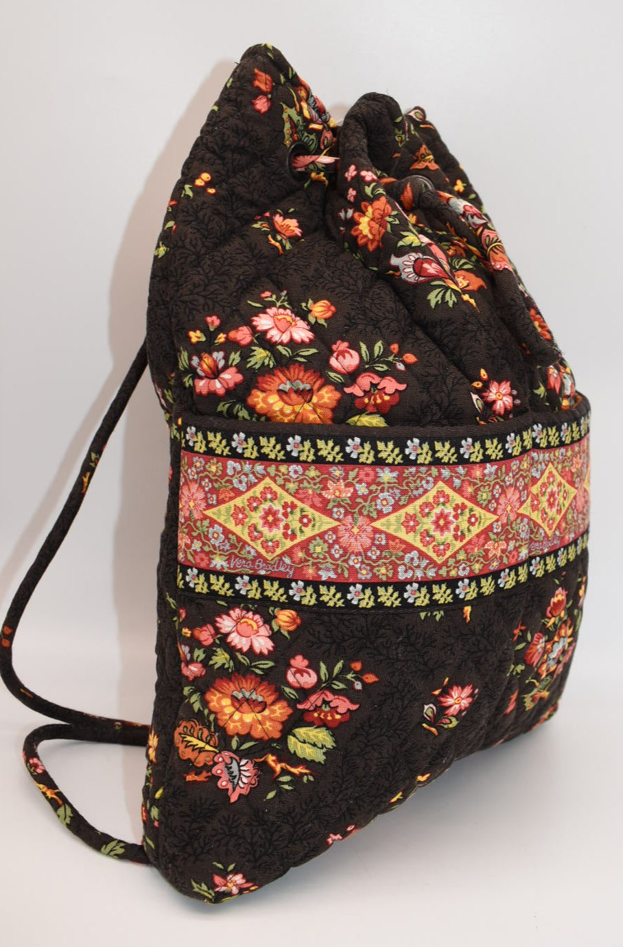 Vera Bradley Drawstring Back Sack Bag in "Chocolate" Pattern