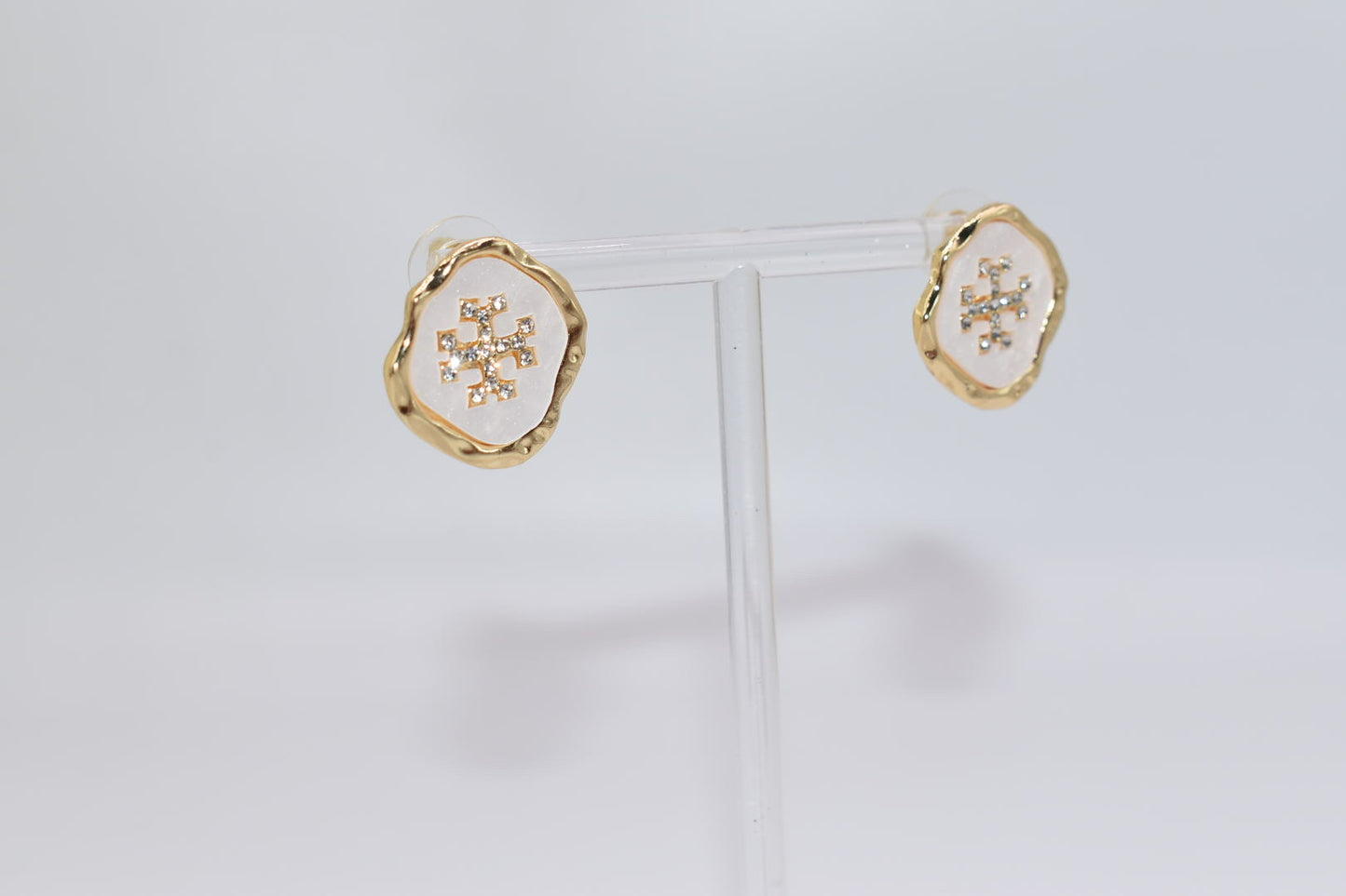 Statement Earrings: Simply Sophisticated White & Gold Stud Earrings