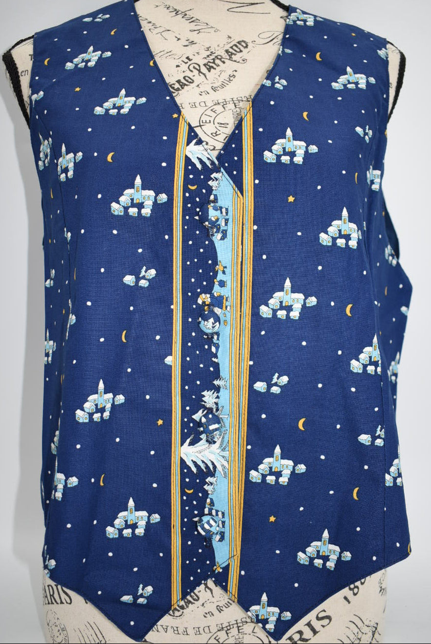 Vintage Vera Bradley Medium Vest in "Blue Christmas- 1997" Pattern