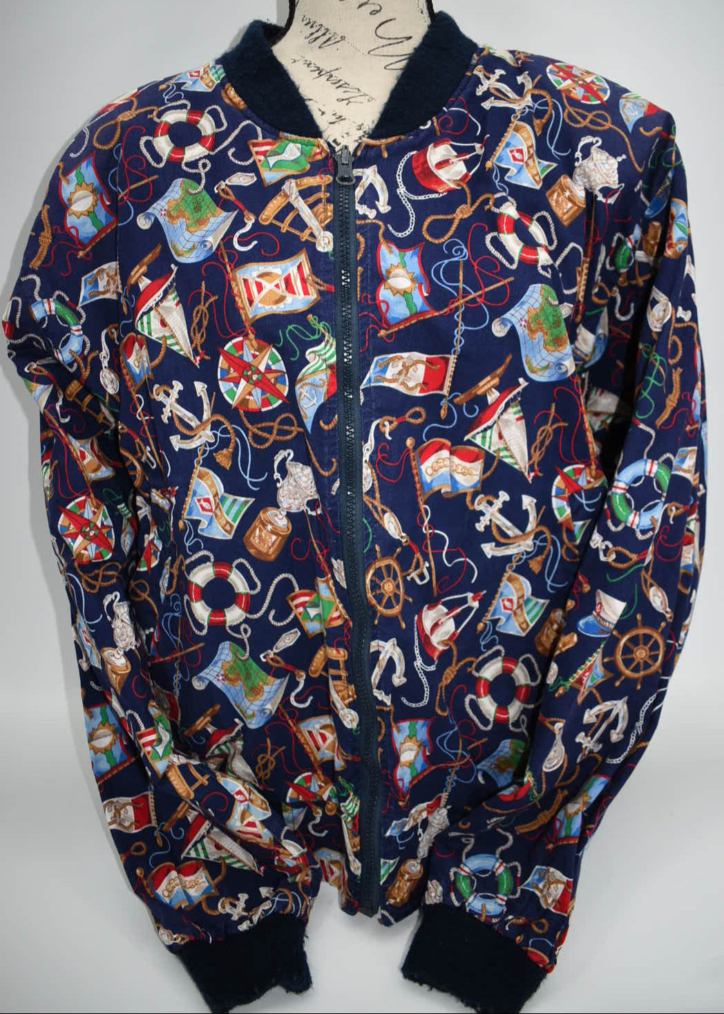 Vintage Vera Bradley Medium Reversible Zip Sports Jacket in "Regatta - 1994" Pattern