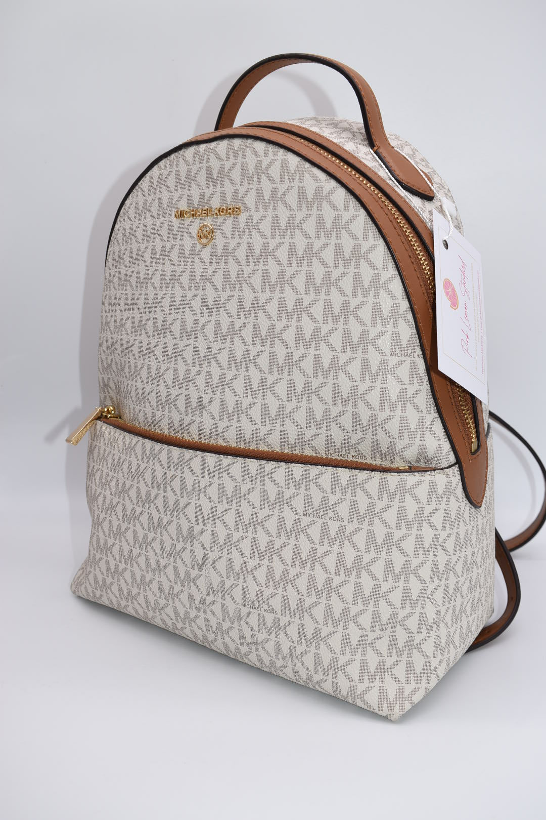 Michael Kors Valerie Medium Logo Backpack in Vanilla/ Acorn