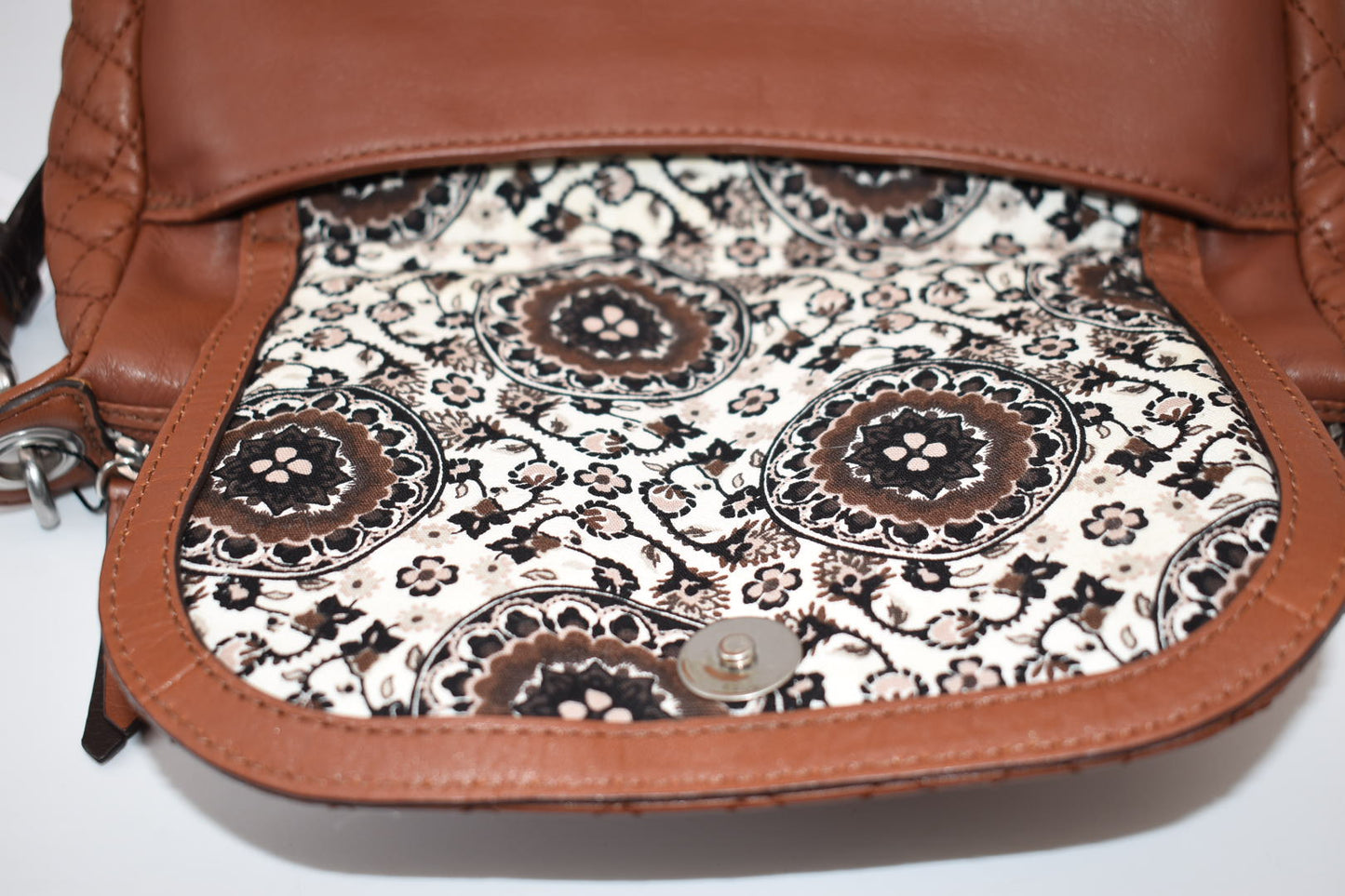 Vera Bradley Carson Leather Crossbody Shoulder Bag in Cognac Brown