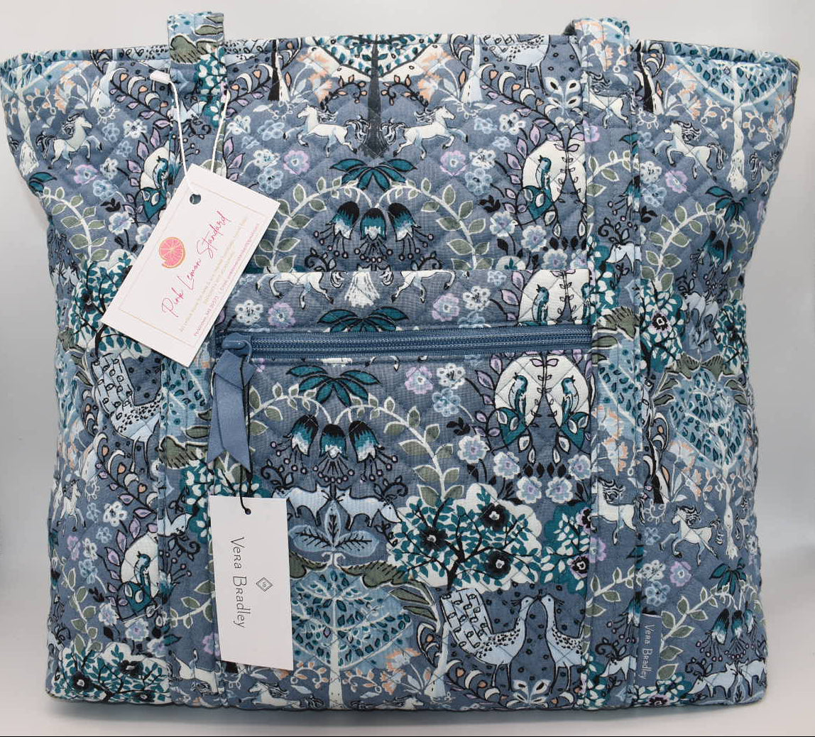Vera Bradley Large Vera Tote Bag in "Enchantment Blue" Pattern