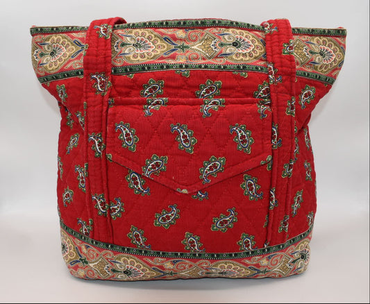 Vintage Vera Bradley Villager Tote Bag in "Red- 1991" Pattern