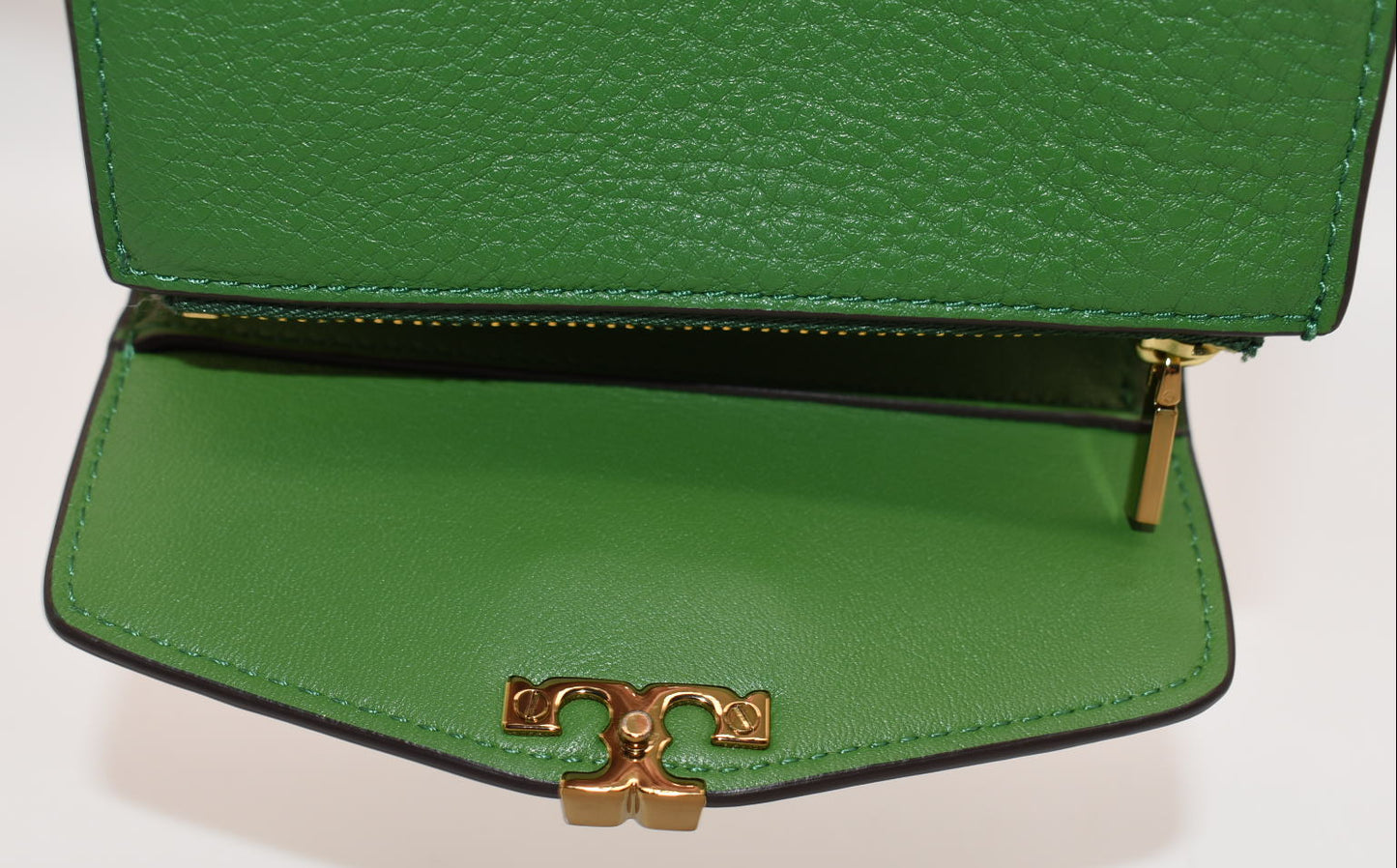 Tory Burch Kira Pebbled Medium Flap Wallet in Poblano Green