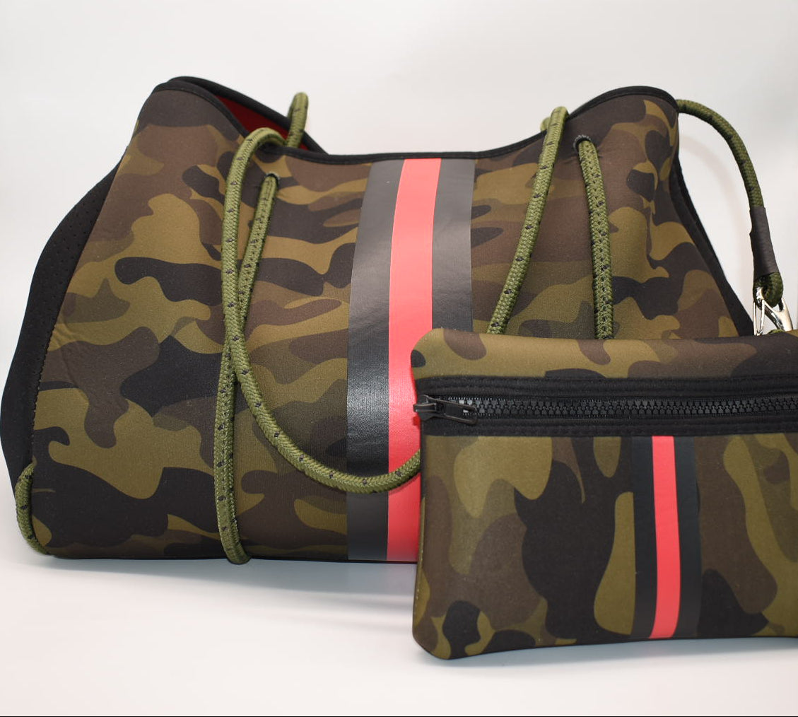 Haute Shore Grayson Show-off Neoprene Tote Bag in Camo & Red