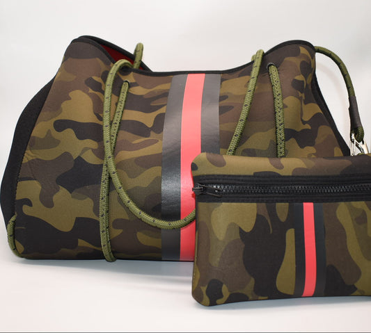 Haute Shore Grayson Show-off Neoprene Tote Bag in Camo & Red