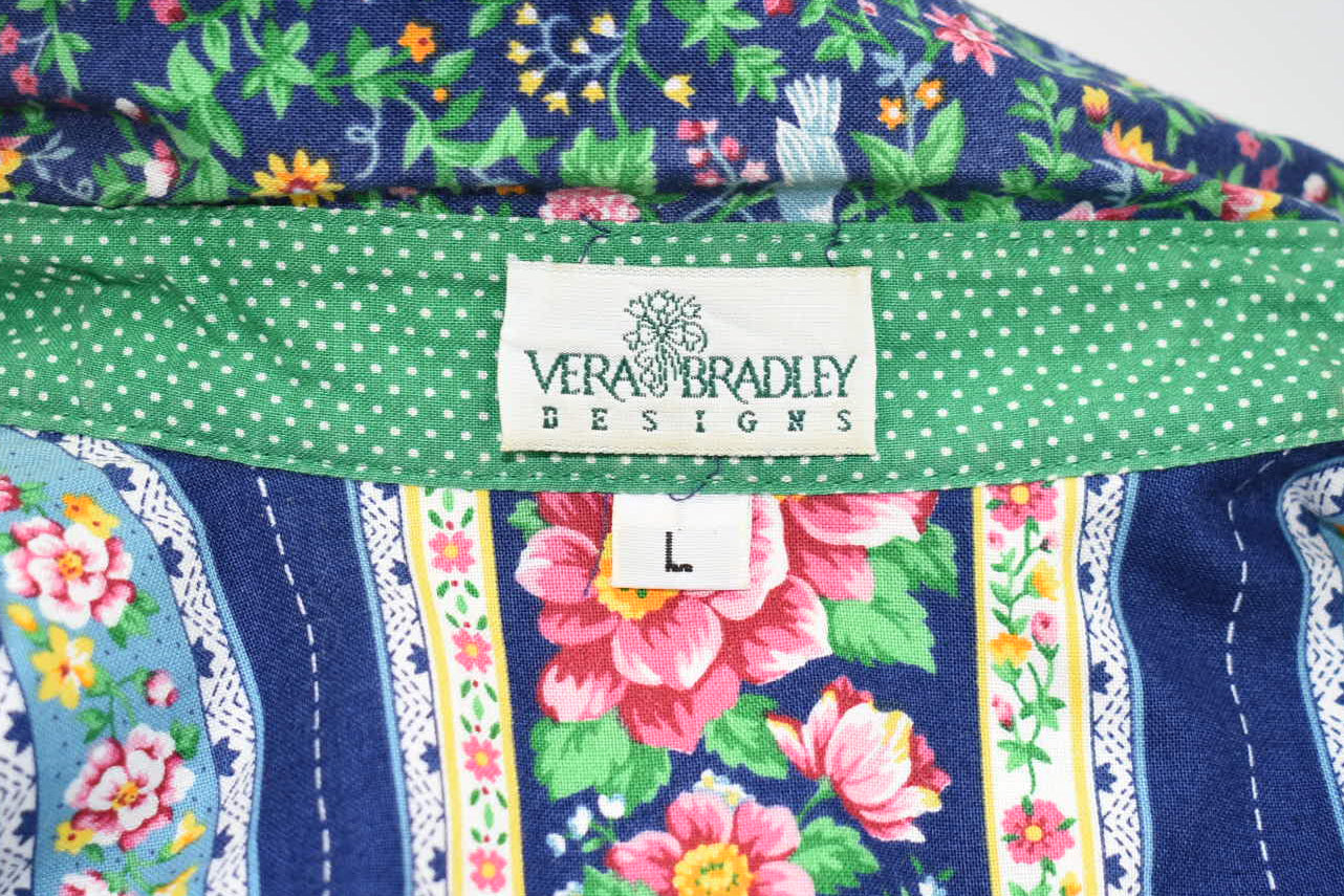 Vintage Vera Bradley Large Button-Up Long Sleeve Shirt in "Bluebird - 1998" Pattern