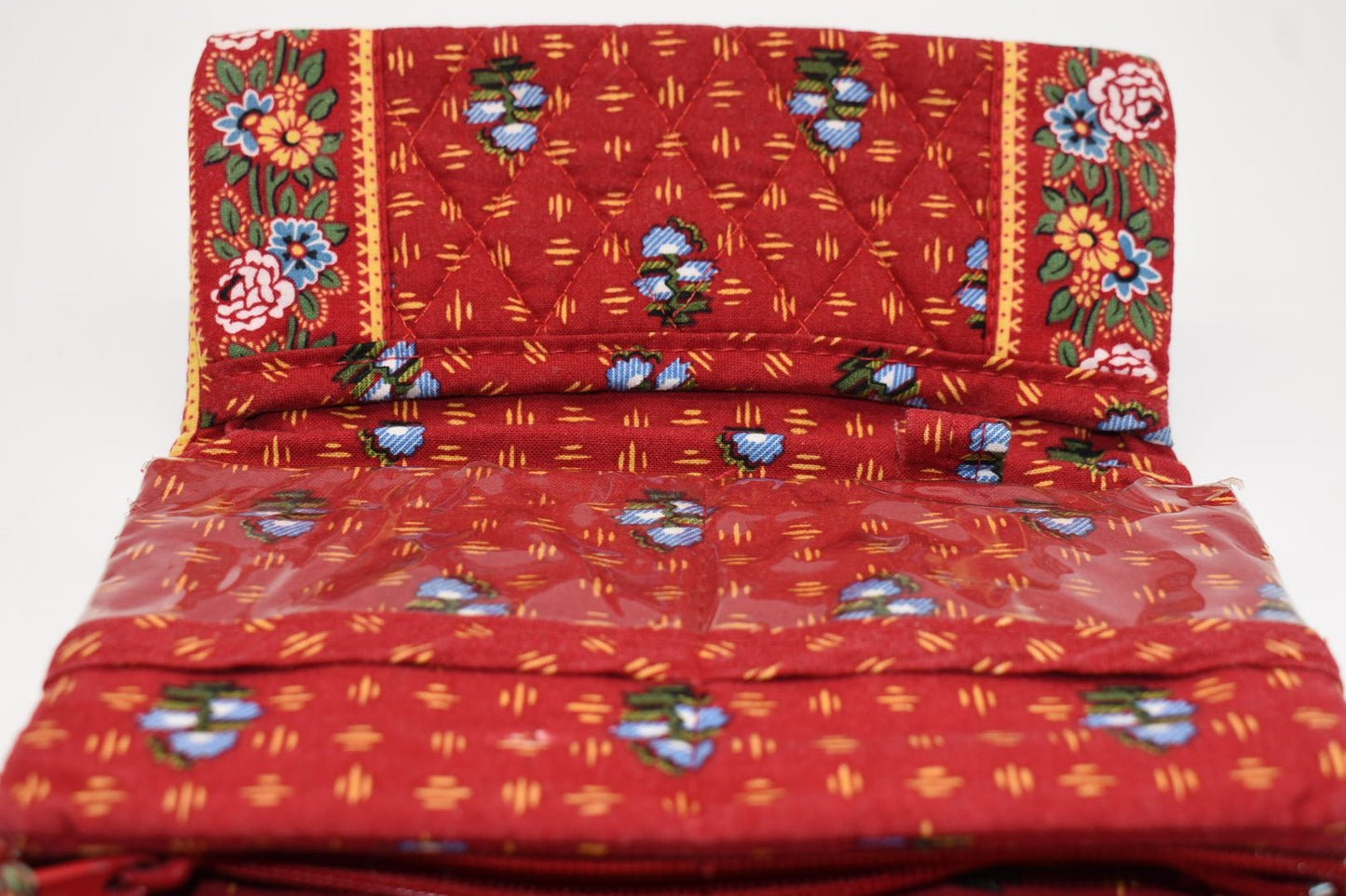 Vintage Vera Bradley Strap Crossbody Wallet in "Provincial Red-2000" Pattern