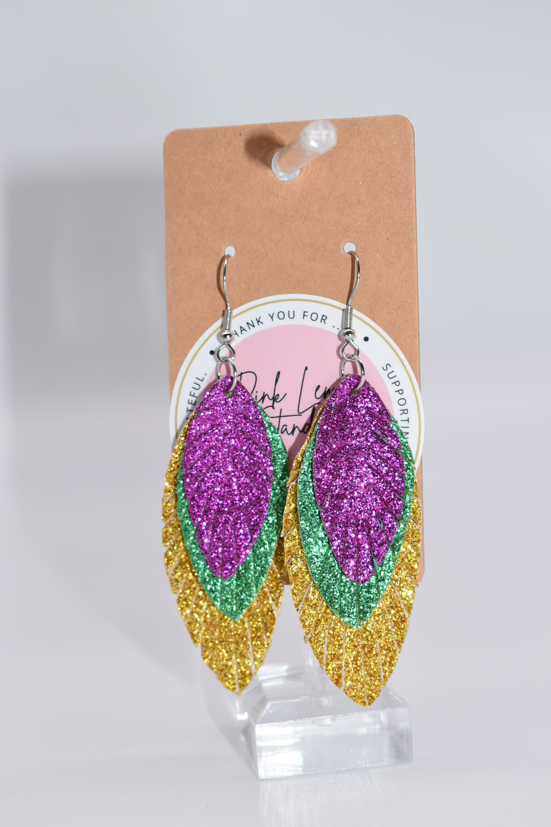 Statement Earrings: Fat Tuesday Glitter Feather Drop Earrings