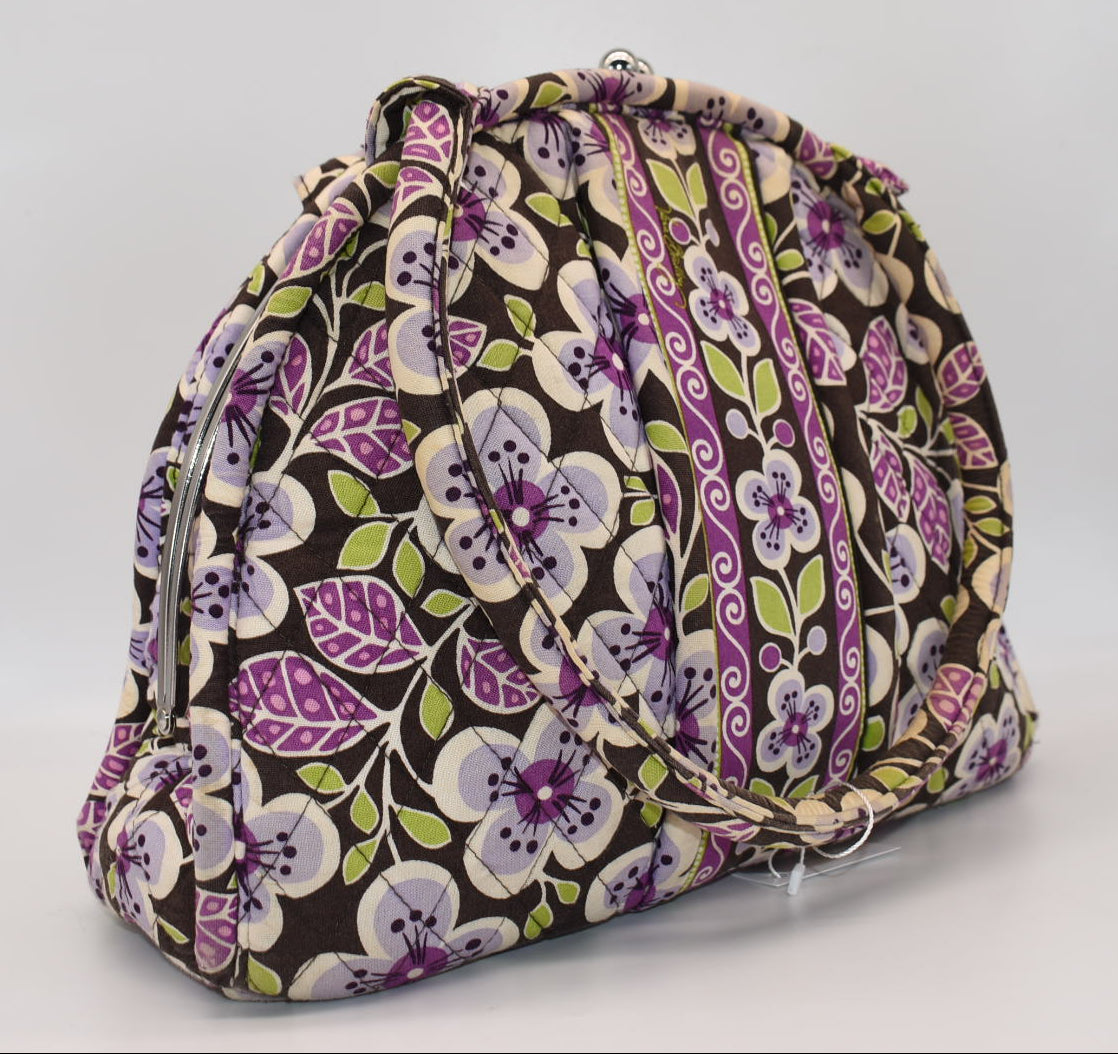 Vera Bradley Eloise Frame Satchel Bag in "Plum Petals" Pattern