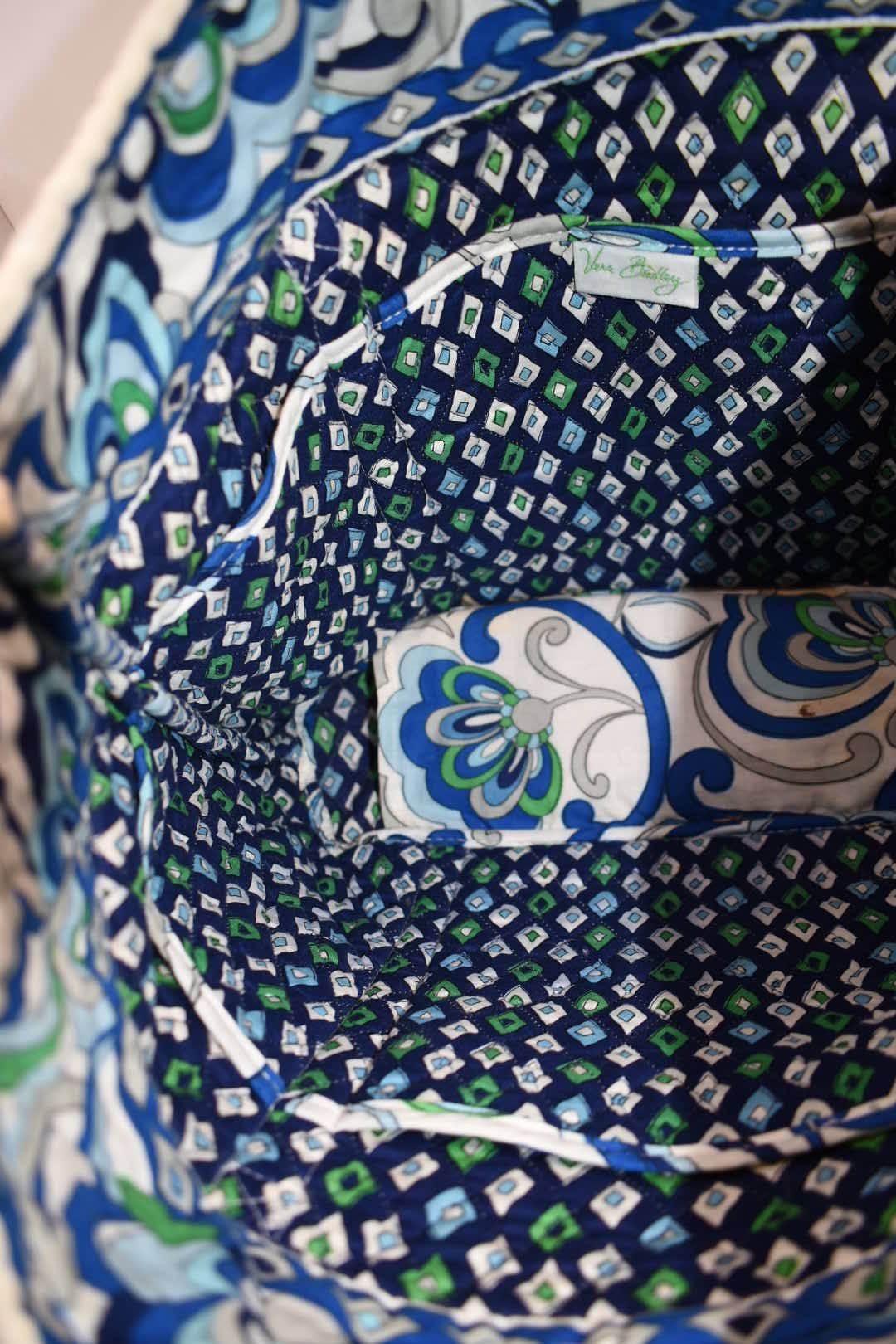 Vera Bradley Large Vera Tote Bag in "Mediterranean White" Pattern