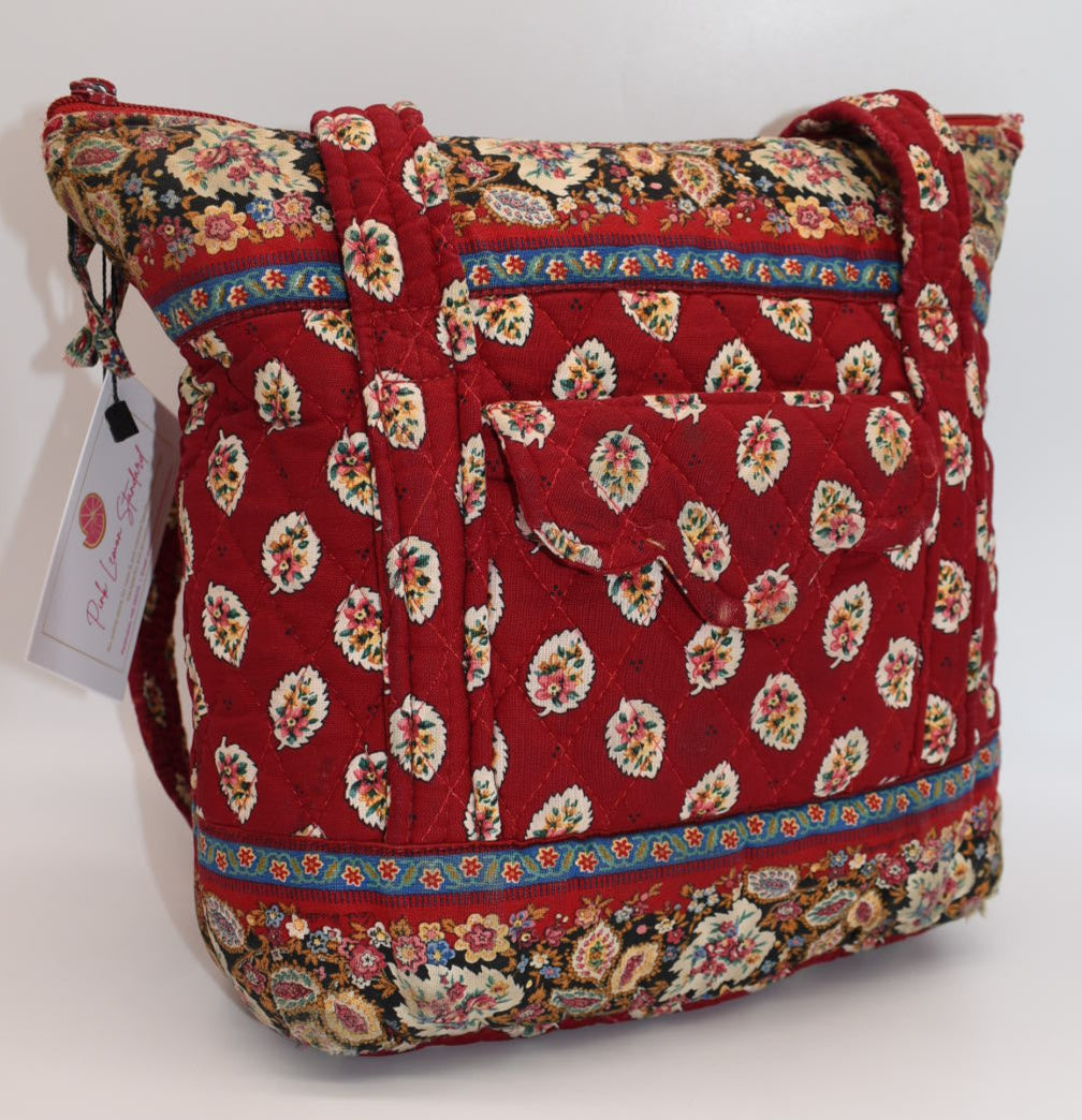 Vera Bradley Small Villager Tote Bag in "Red Leaf" Pattern