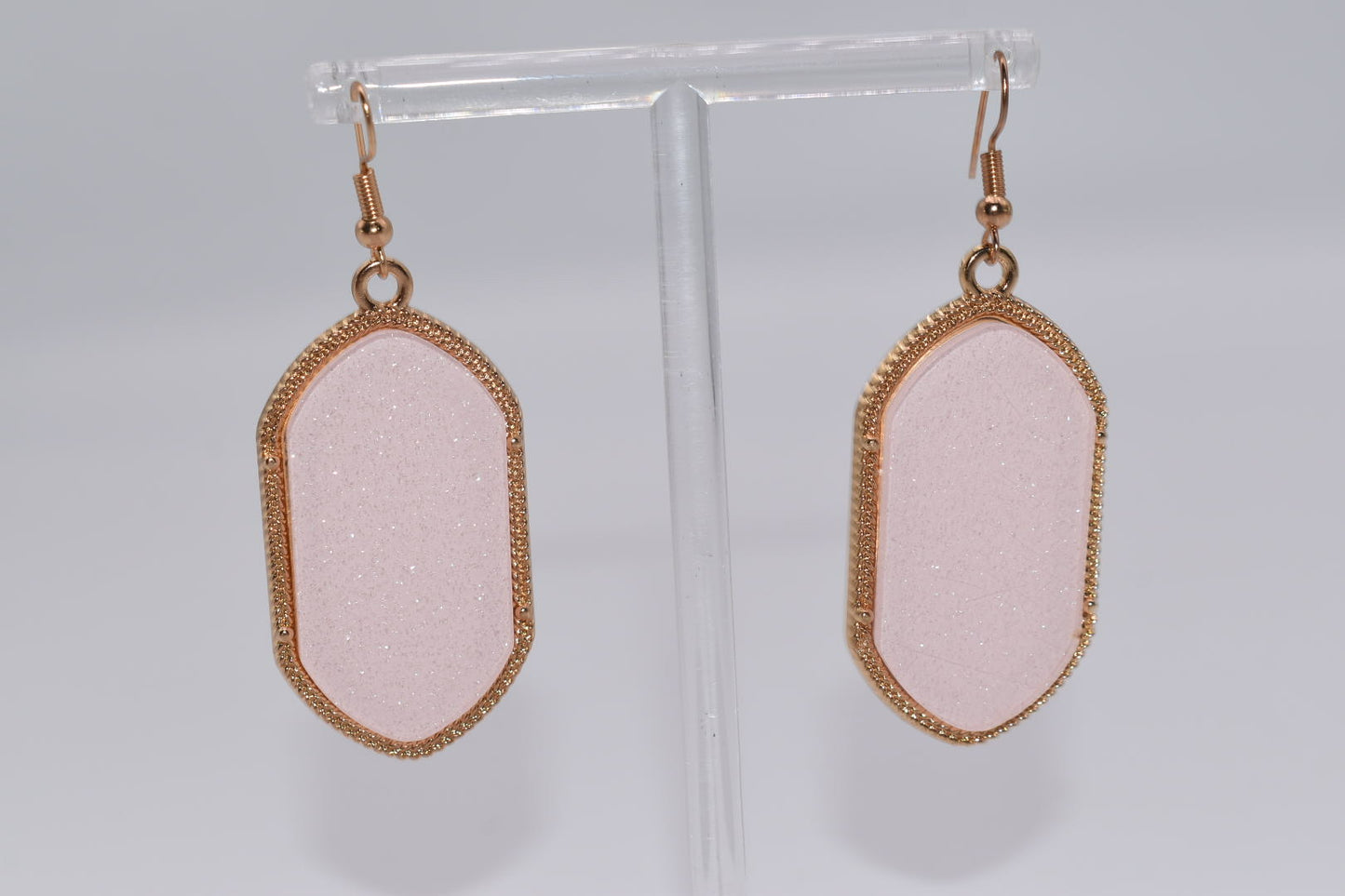Statement Earrings: Pink Glitter & Gold Drop Earrings