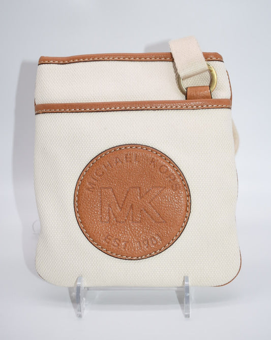 Michael Kors Luggage Crossbody Bag in Natural Canvas w/ Leather Trim