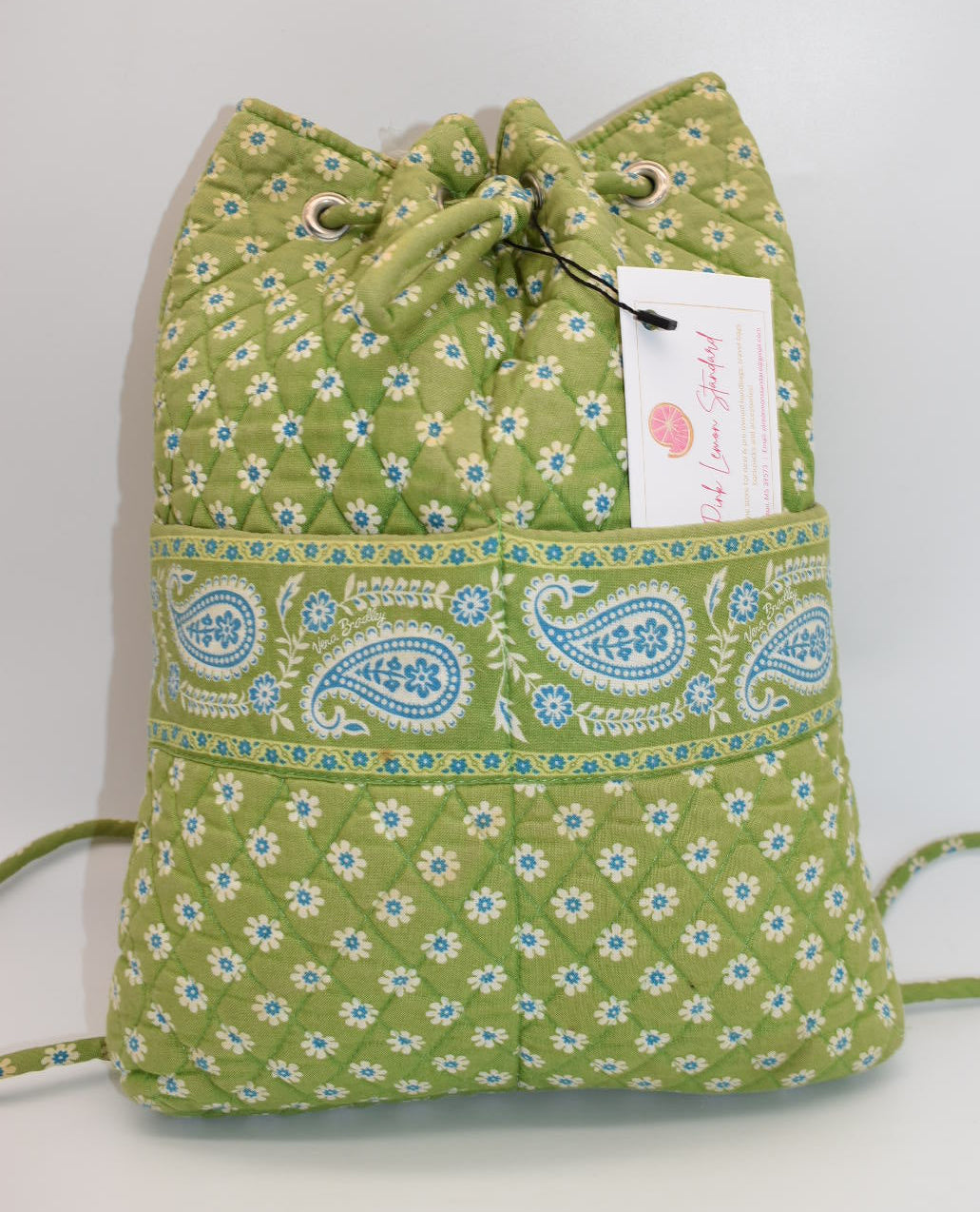 Vera Bradley Quilted Cotton Back Sack Bag in "Apple Green" Pattern