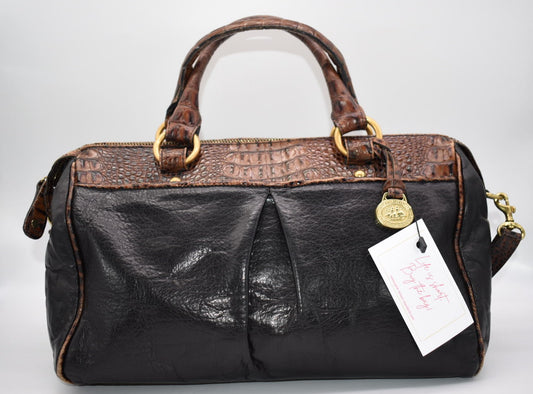 Vintage Brahmin Black Tuscan Tri-Texture Satchel Bag