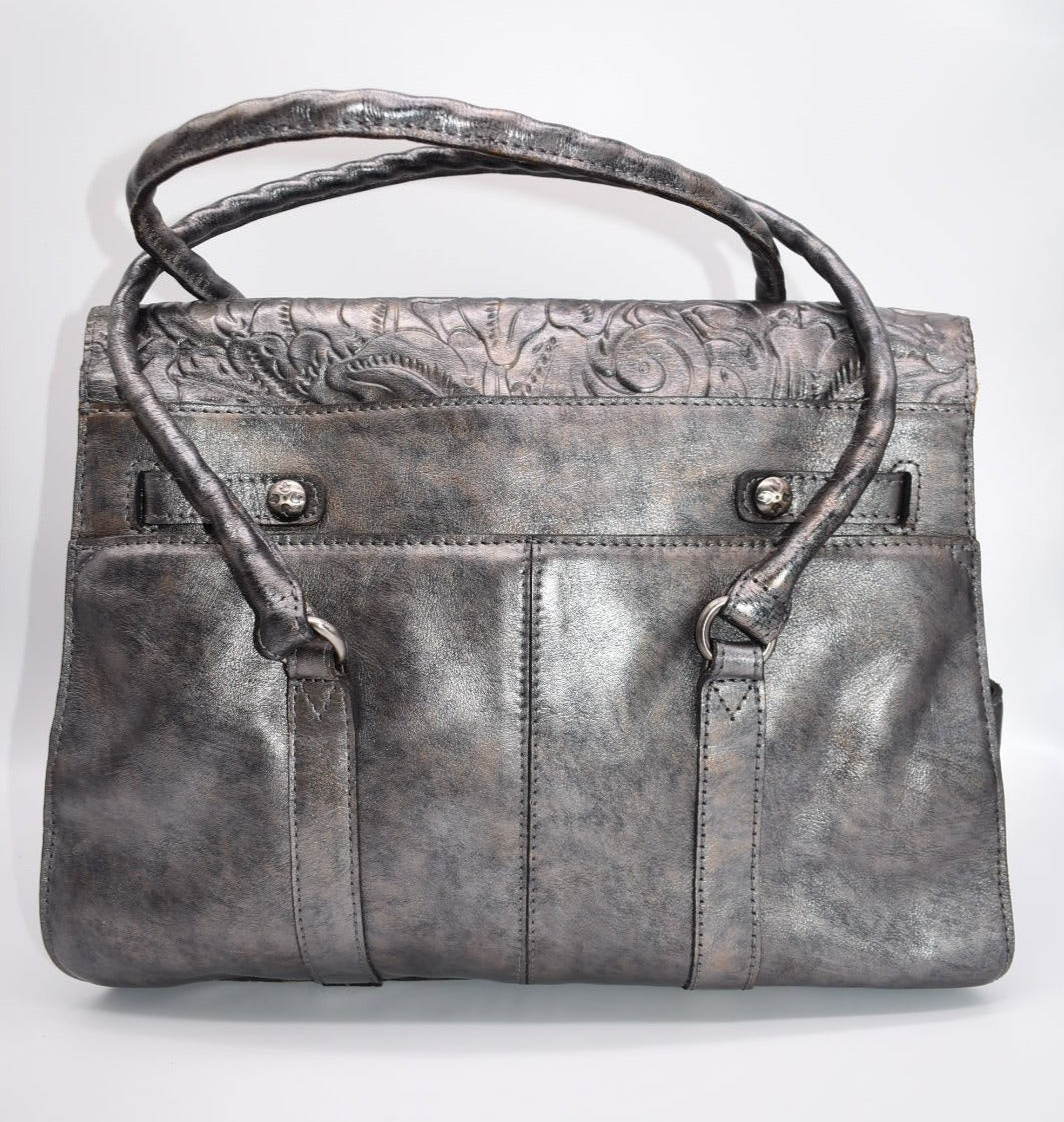 Patricia Nash Vienna Satchel Bag in Tooled Pewter