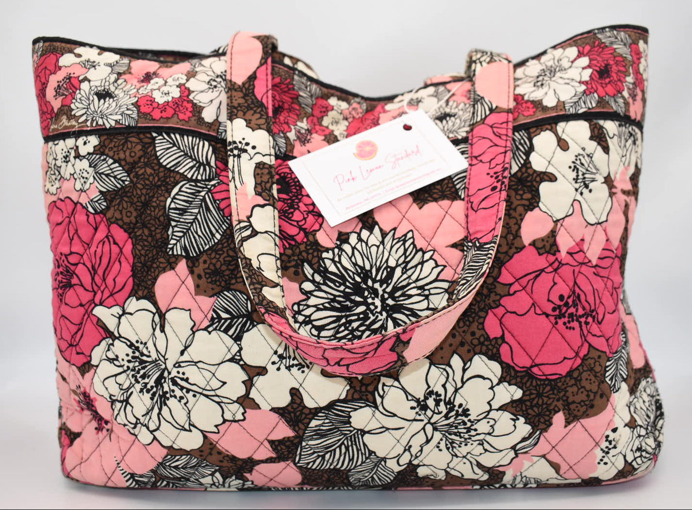 Vera Bradley East West Tote Bag "Mocha Rouge" Pattern