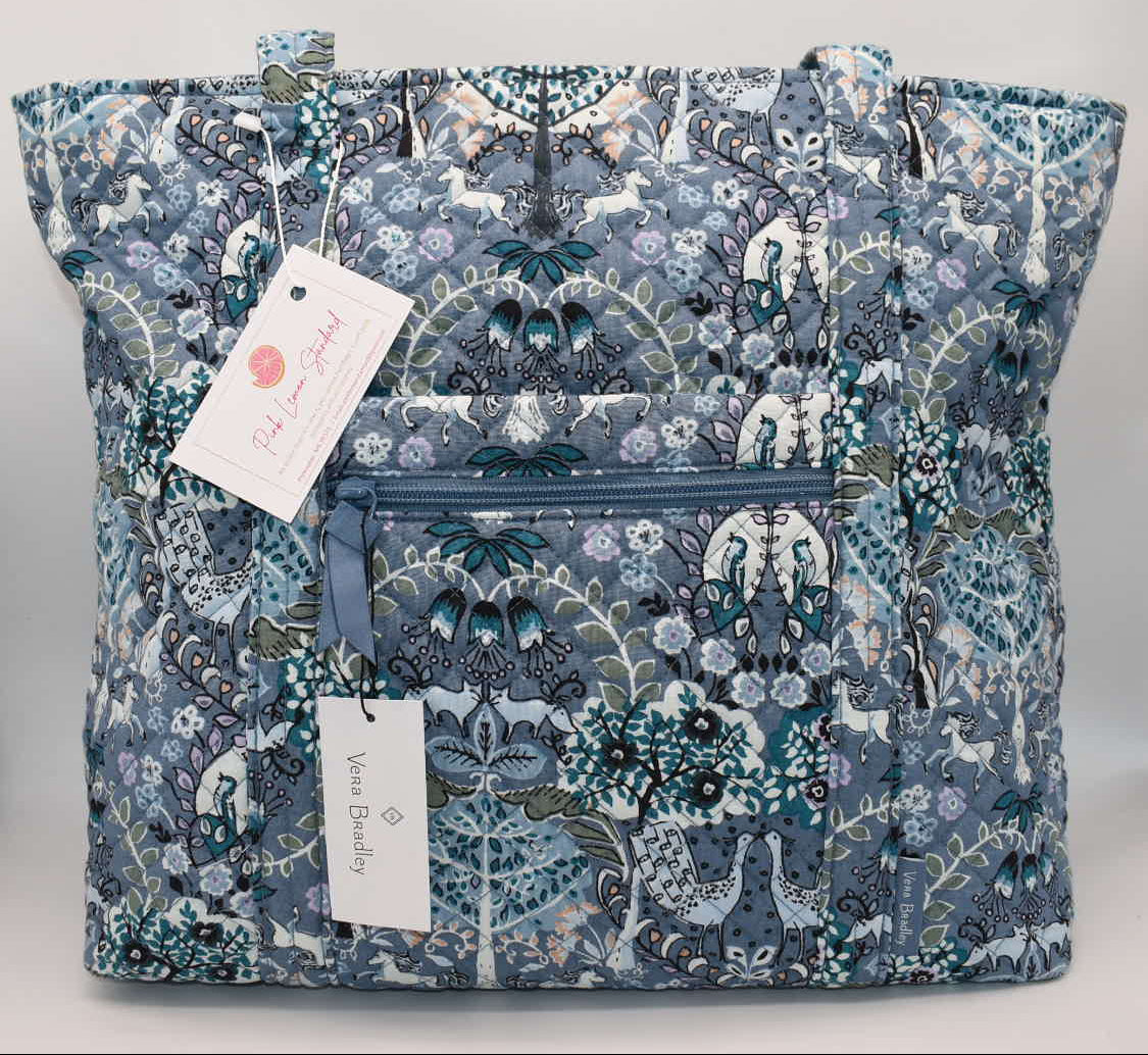 Vera Bradley Large Vera Tote Bag in "Enchantment Blue" Pattern