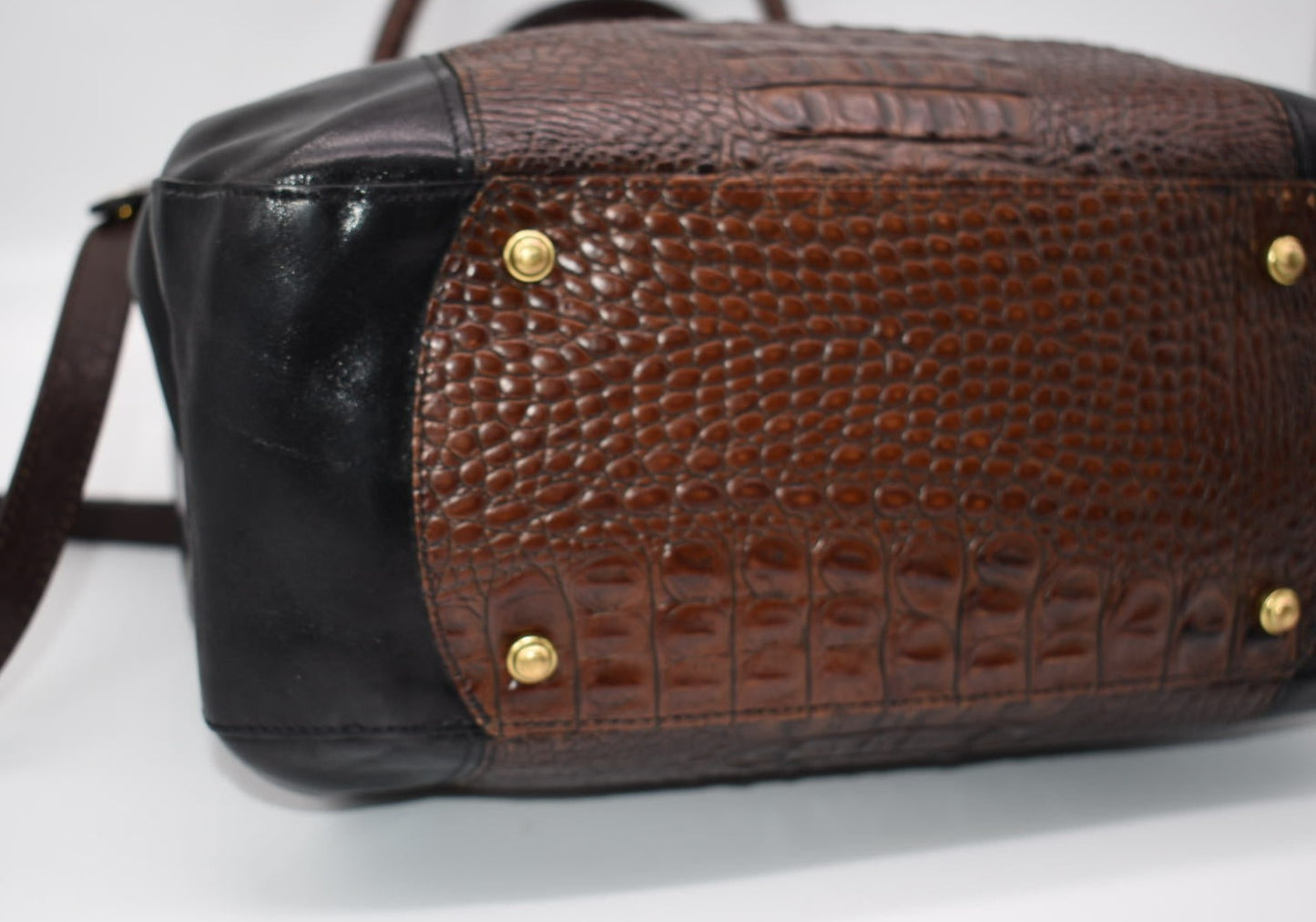 Brahmin Eugenia Black Tuscan Colle Black & Brown Leather Satchel Bag