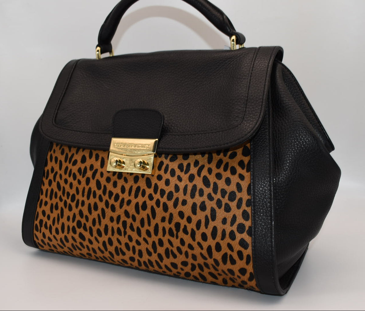 Vera Bradley Large Stella Satchel Bag in Leather & Calf Hair - Cheetah Black